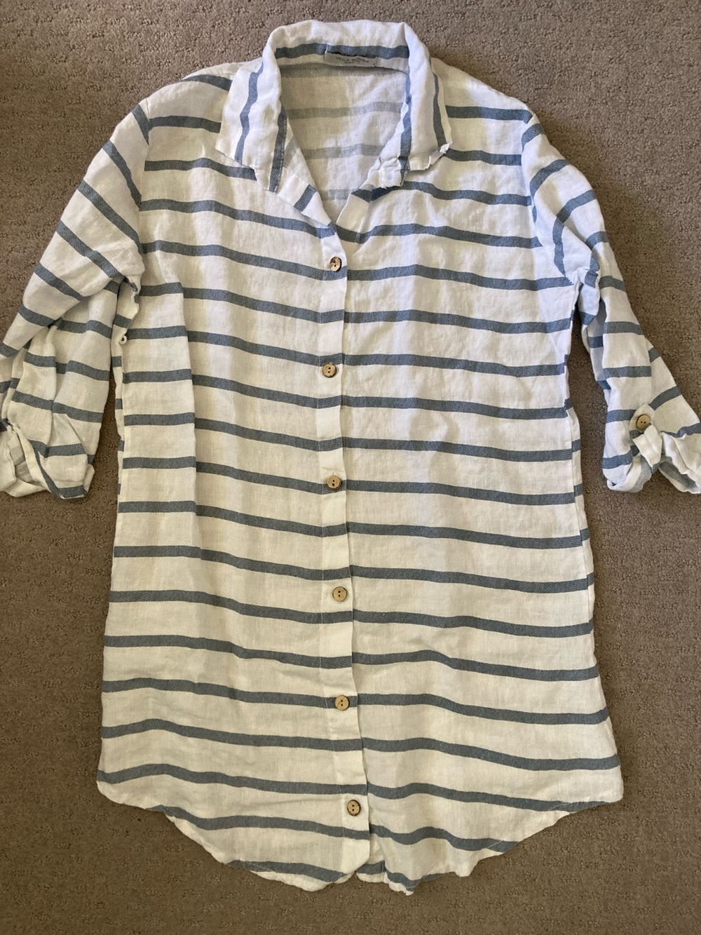 Viola Borghi white & blue striped linen tunic, Large.